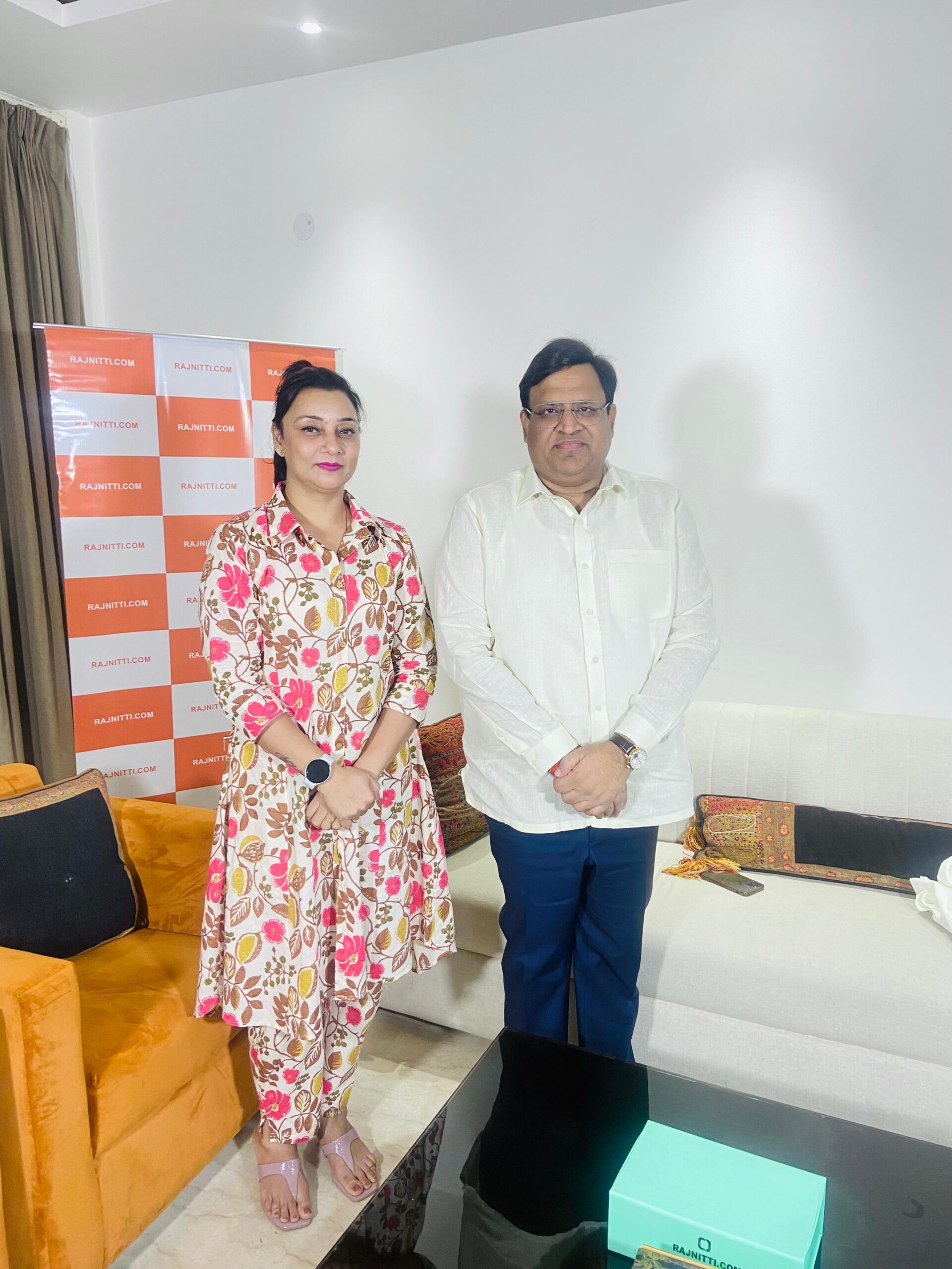 Ms Suchitra Sharma, Director SHOUT IT with Mr Vipul Goyal, Cabinet Minister , Haryana at his residence for a project discussion